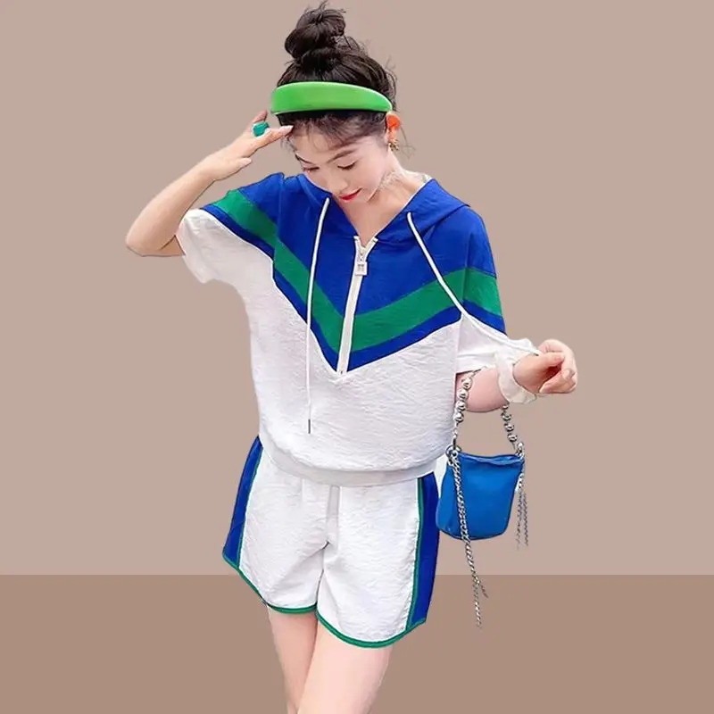 Lce Silk Fashion Trend Short Sleeve Shorts Suit Women's Summer 2023 New Korean Version Loose Sports Casual Two-Piece Set