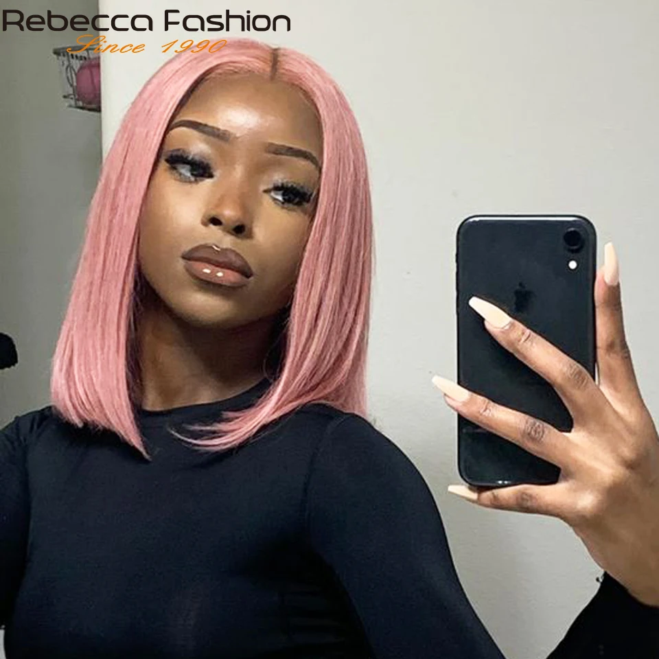 Парик омбре с розовым Бобом прямые парики из человеческих волос T-образным