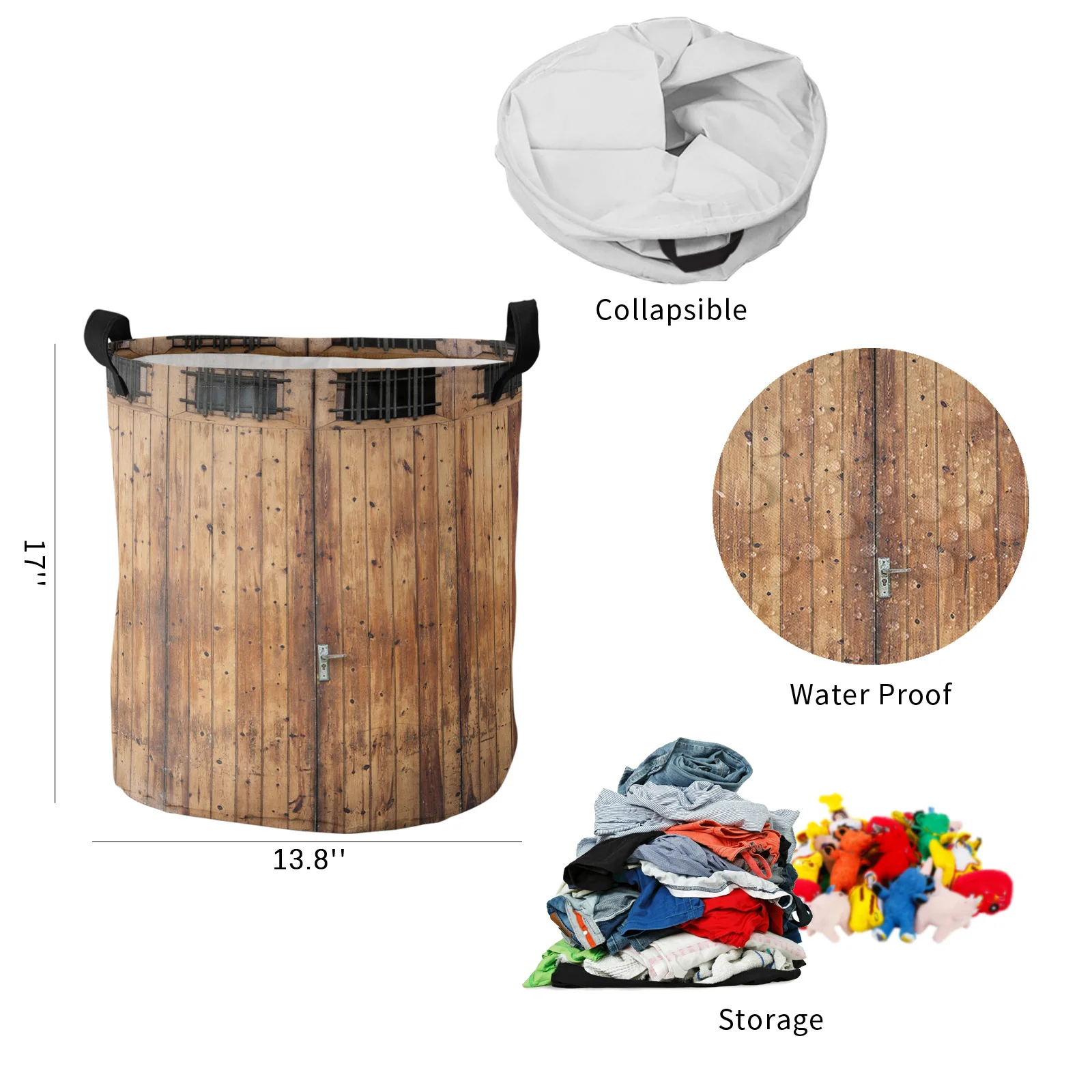 Винтажная корзина для грязного белья с деревянной дверью на ферме складной