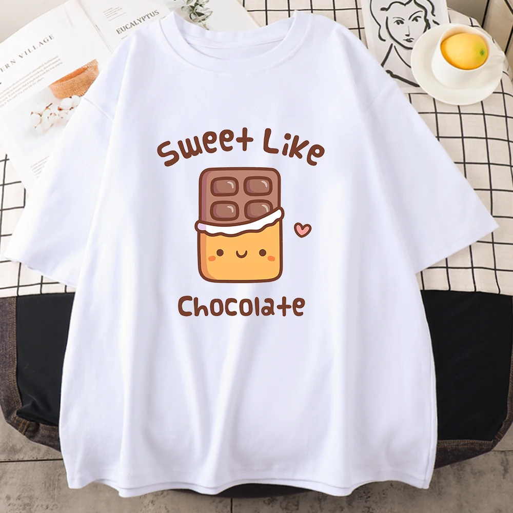 Футболка женская с принтом шоколада милая мультяшная футболка графическим