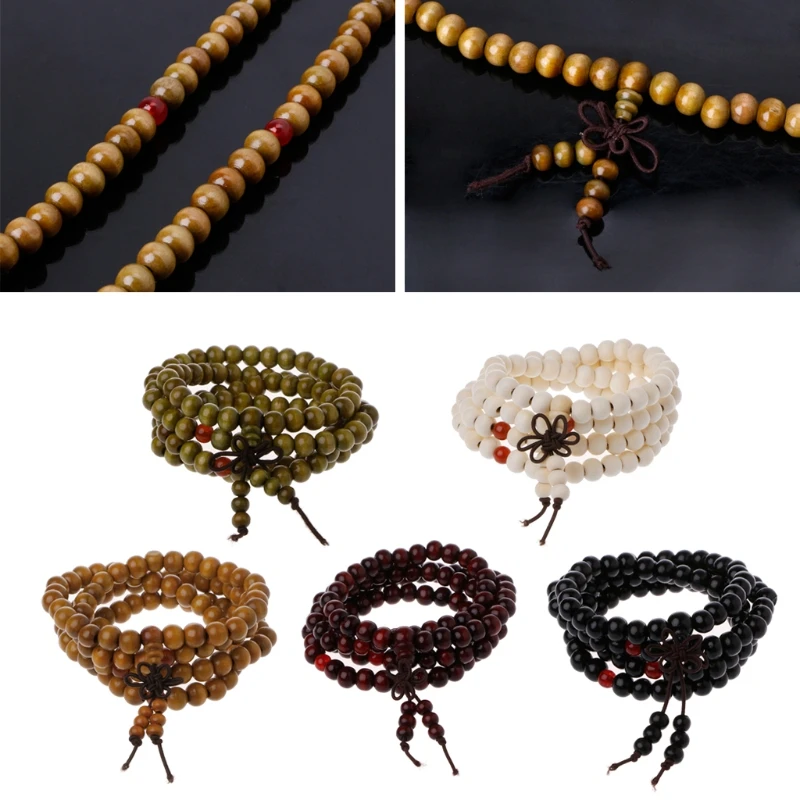 

Natural Sandalwood 8mm Beads Bracelets 108 Wood Beads Buddha Prayer Jewelry