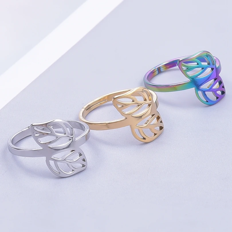 

Adjustable Leaf Ring For Women Men Stainless Steel Minimalist Botanical Plants Finger Ring Wedding Party Birthday Jewelr Gifts
