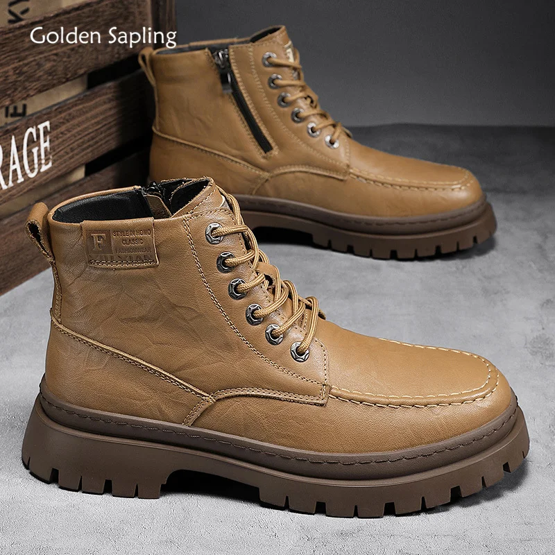 

Golden Sapling Tooling Boots Men Platform Shoes Genuine Leather Flats Leisure Ankle Boot Men's Tactical Shoe Casual Outdoor Flat
