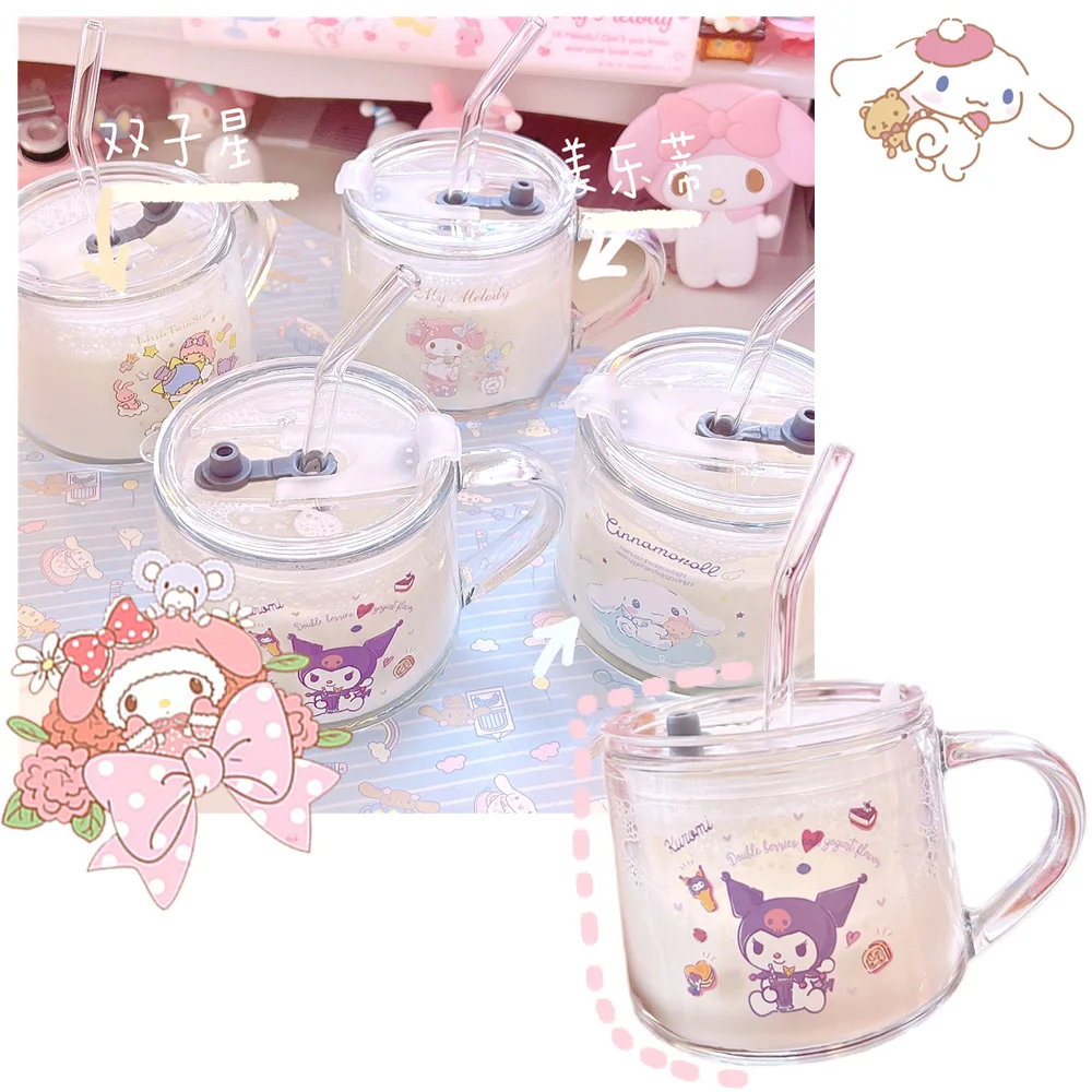 

Sanrioed My Melody Kuromi Cinnamoroll Purin соломинка для завтрака с крышкой аниме Kawaii стакан для молока сока воды Детские подарки 200 мл