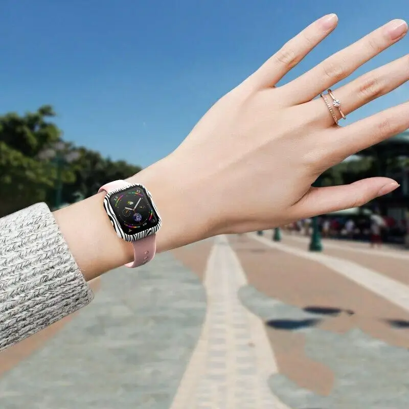 Set Zebra Silicone Band Strap For Apple Watch Series 8 7 6 5 4 3 2 1 + Glass Film PC Case 38mm 42mm 40mm 41mm 41mm 45mm Cover