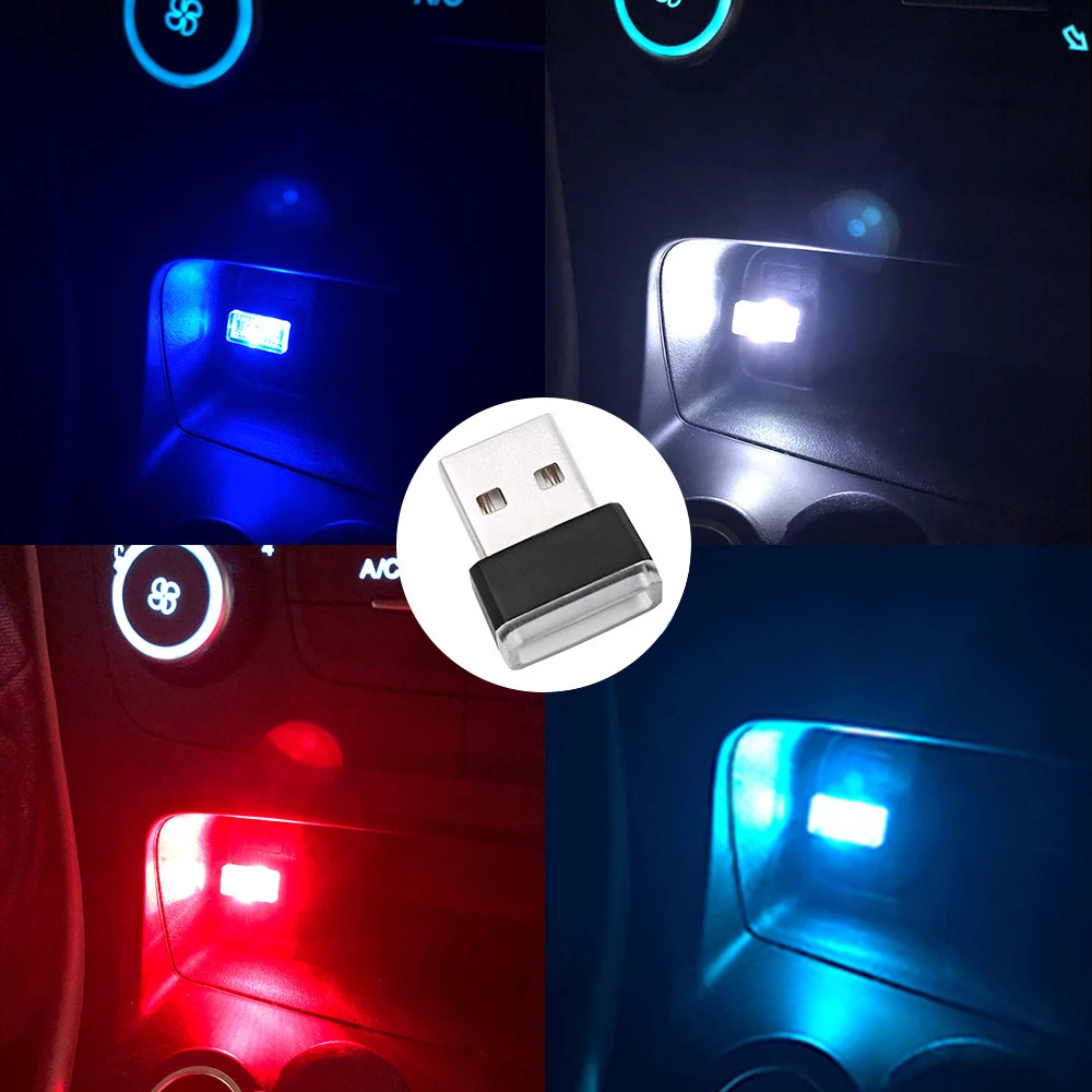 USB LED Atmosphere Bulb Decorative Lamp Emergency Reading Night Lights Car Door Light PC Portable Plug Play Red Blue White Pink