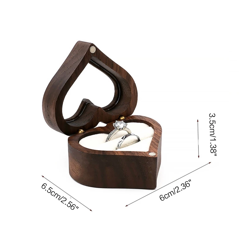 

Свадебная коробка для кольца H9ED в форме сердца, футляр для хранения орехового парца, Подарочная коробка, деревянная коробка в форме сердца, для серег-гвоздиков, ювелирных изделий