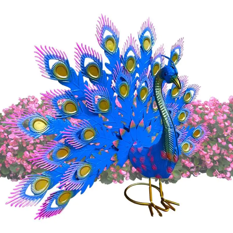 

Peacocks Statue Decor Metal Peacocks Lawn Ornament With Unfolded Feathered Tail Purple And Blue Finish Garden Sculpture For Home