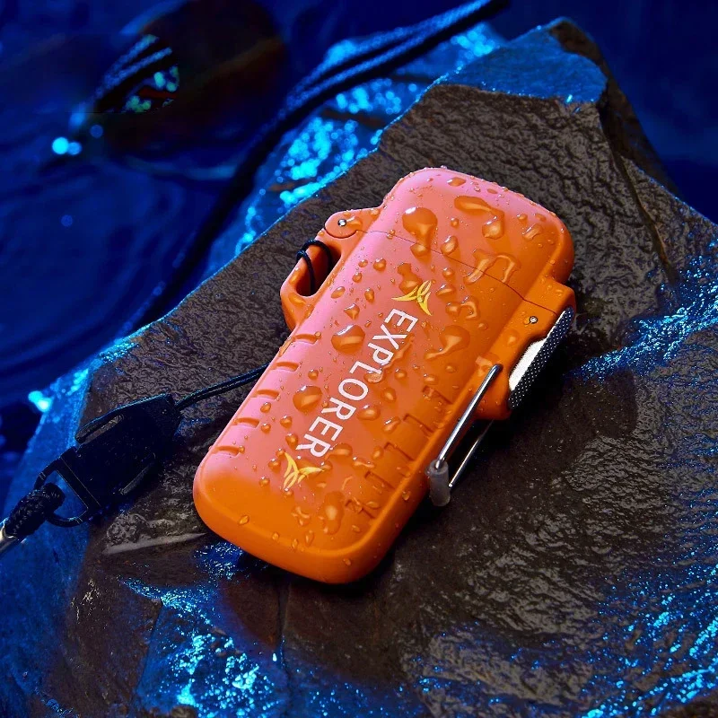Фото Водонепроницаемая зажигалка с двойной дугой, перезаряжаемая от USB, ветрозащитная плазменная зажигалка, аксессуары для кемпинга, беспламенные аксессуары для курения №1