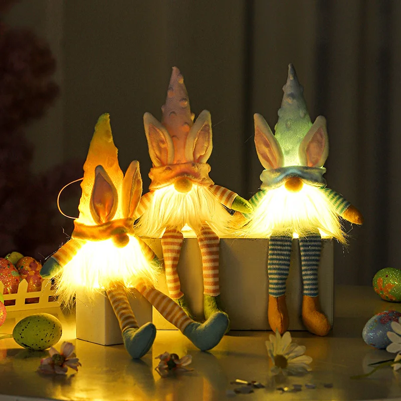 2022 Easter Decoration Long Legs Doll with Light Led Glowing Bunny Elf Dolls Gift for Kids DIY Party Decorations Home | Дом и сад