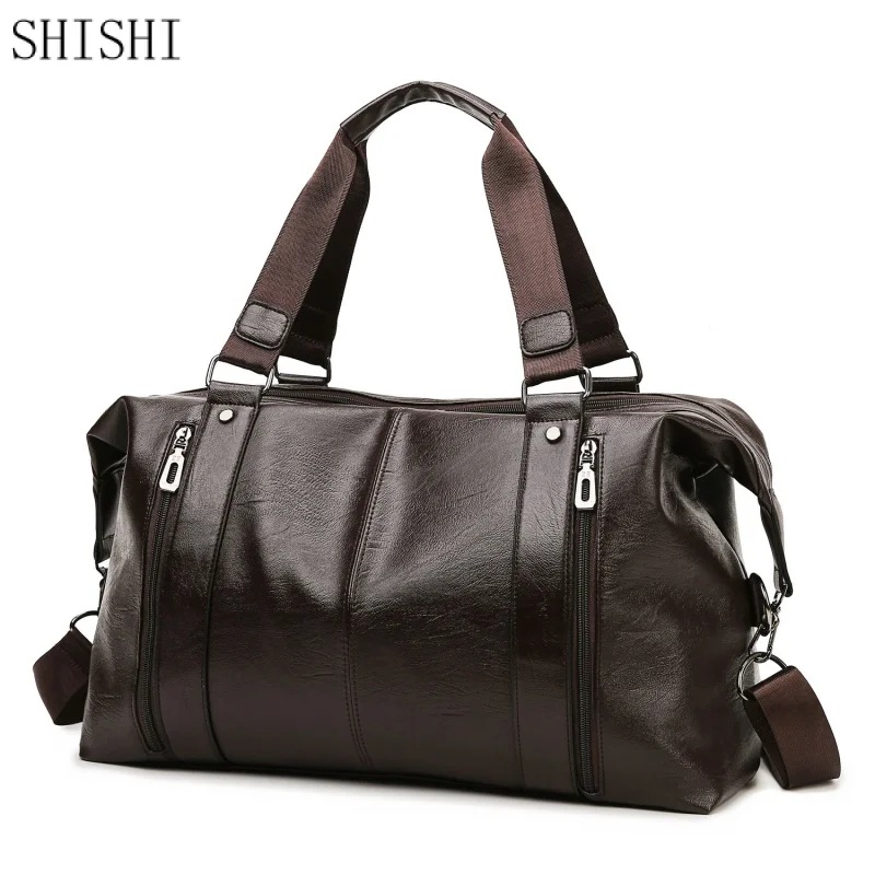 Large Capacity Business Men Travel Bags Male High Quality PU Leather Hand Luggage Bag Waterproof Shoulder Bags