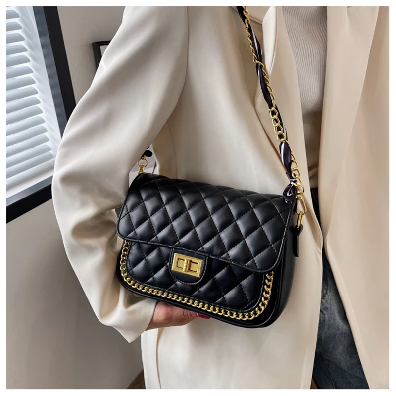 

Women Small Shoulder Bag Fashion Pu Leather Square Chain Rhombus Messenger Bag Solid Color Crossbody Bag Handbags Purse Bolso