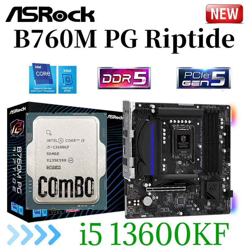 

ASRock B760M PG Riptide LGA 1700 Motherboard + Intel Core 13th i5 13600KF CPU Support DDR5 128GB 7200(O.C.)MHz RAM Mainboard New
