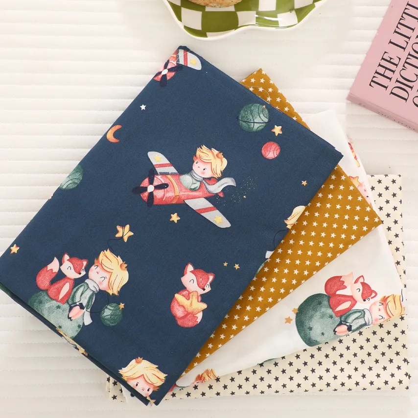 New Cute Fox Boy Stars Printed Cotton Fabric For Sewing Craft Cloth Quilting Baby Dress Tecido Diy Patchwork Handmade Tissu