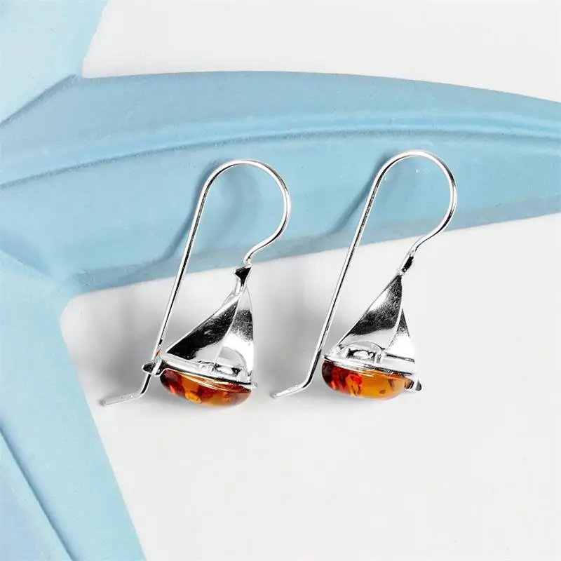Sailboat Pendant Earrings Silver Color Amber Boat Earrings Yacht Earrings Nautical Women Jewelry Sailor Gifts Fashion Accessorie