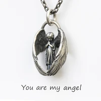 you are my angel pendant necklace vintage silver color angel wings chain necklace for men womens anniversary jewelry gifts