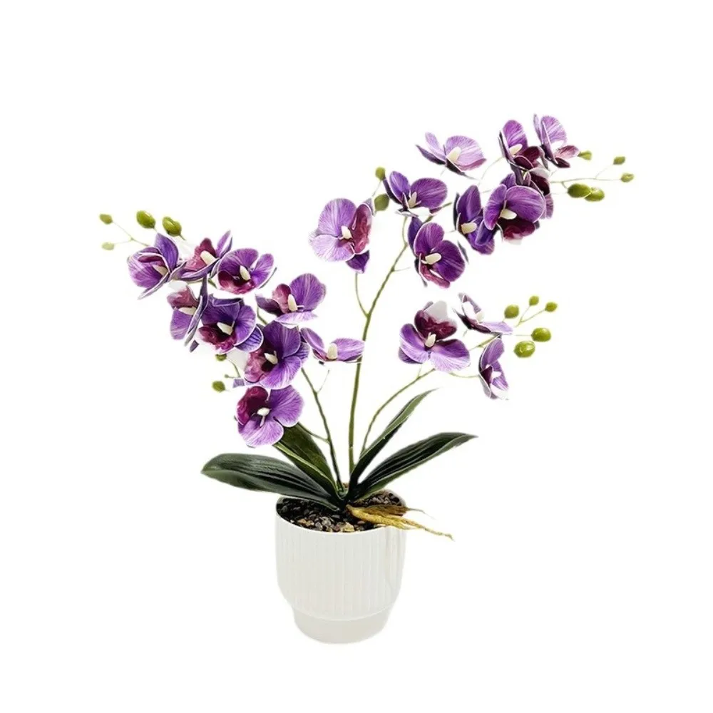 Фото Искусственная орхидея-бабочка Multi-Bloom в белом цветочном горшке, имитация цветов, искусственная орхидея-бонсай, искусственные растения для самостоятельного оформления №4