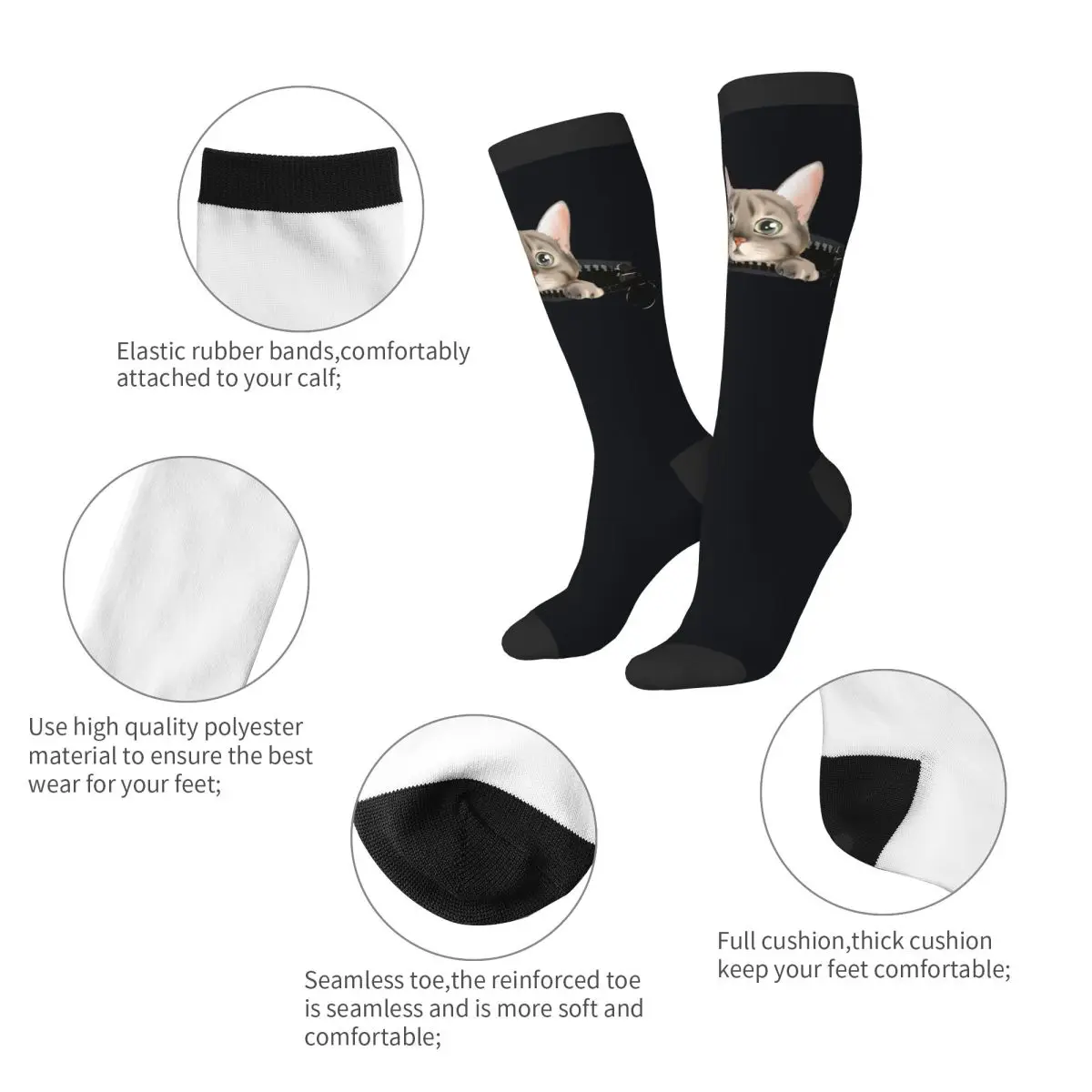 Повседневные чулки с милым котом и карманом на молнии длинные носки до бедра