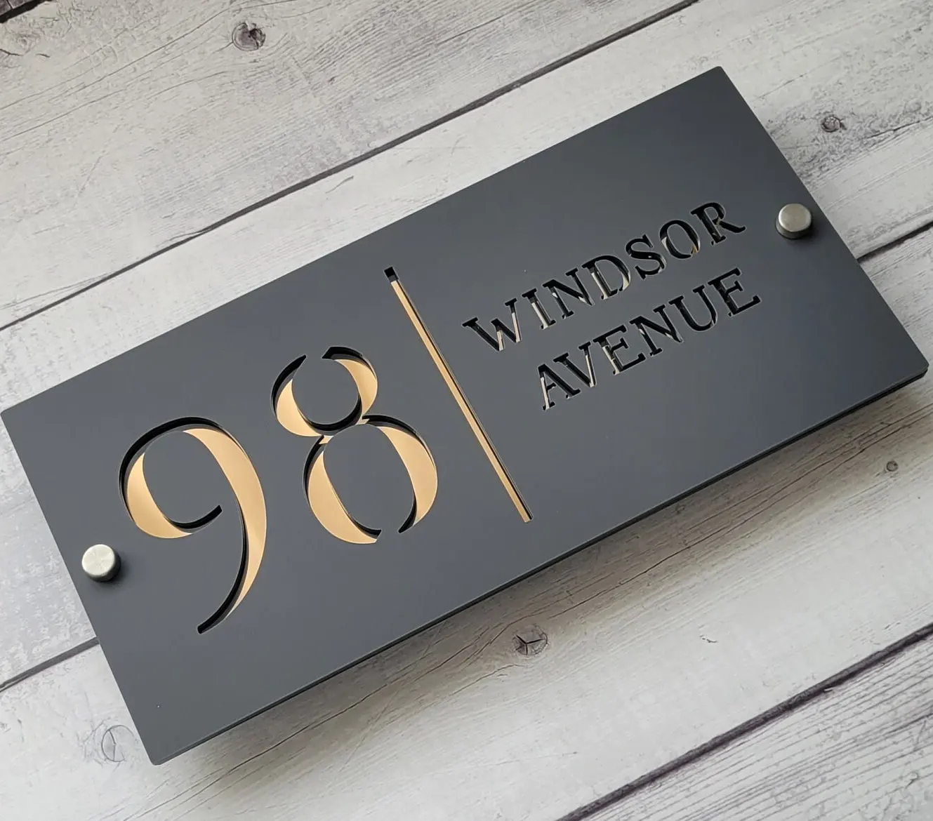 

Матовый черный и зеркальный золотой акриловый знак, адресная табличка для жилого дома, именная табличка, персонализированная лазерная гравировка на заказ