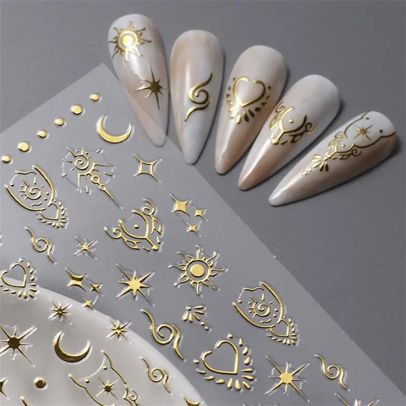 

2pcs 3D Gold Silver Nail Art Sticker Embossed Star Moon Starry Designs Adhesive Transfer Sliders Manicure Nail Decoration