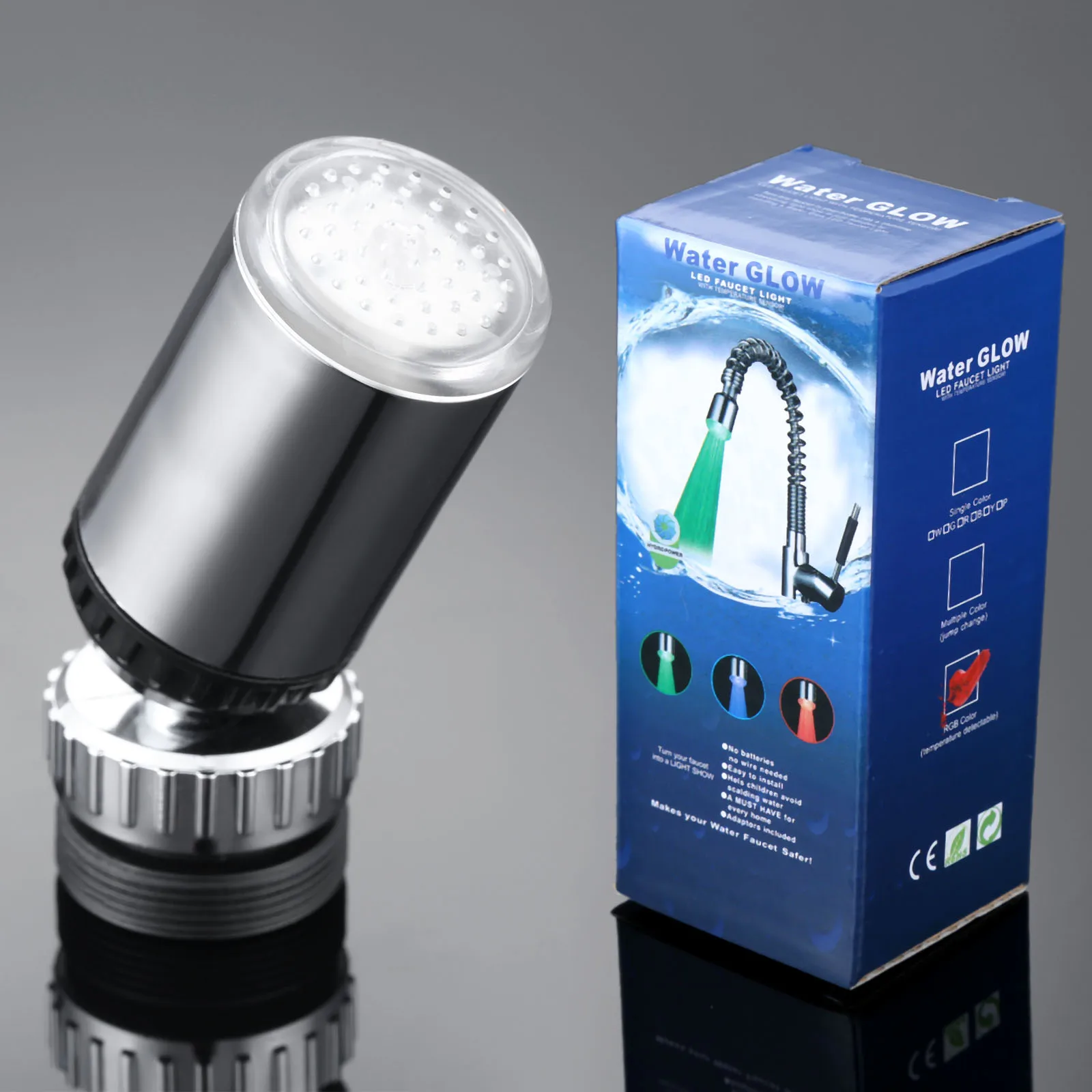 

1 шт. Светодиодный водопроводный кран красочные подстветка которая меняет цвет вместе с душ ABS насадка для Кухня кран светильник Температура Сенсор для Кухня Ванная комната