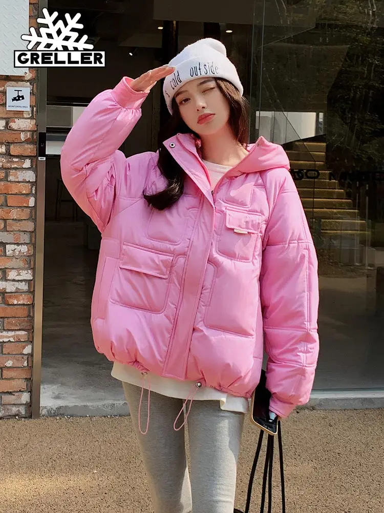 GRELLER 2022 Cotton Padded Short Parkas New Hooded Down Winter Jacket Women 6 Colors Thick Warm Winter Coat Female Outerwear