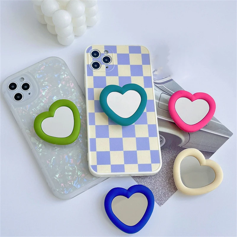 

INS Cute 3D Love Heart Mirror Lazy Griptok Bracket For iPhone 14Pro 13 12 Silicone Phone Holder Ring Support Stand Grip Tok