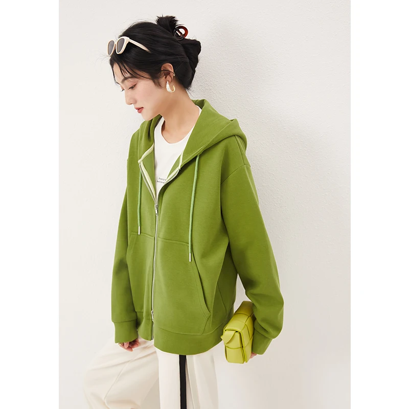 

Zip-up Top Women High-quality Cotton Polyester Spandex LOOSE Spring/Summer Hoodies Women Pockets Streetwear Women