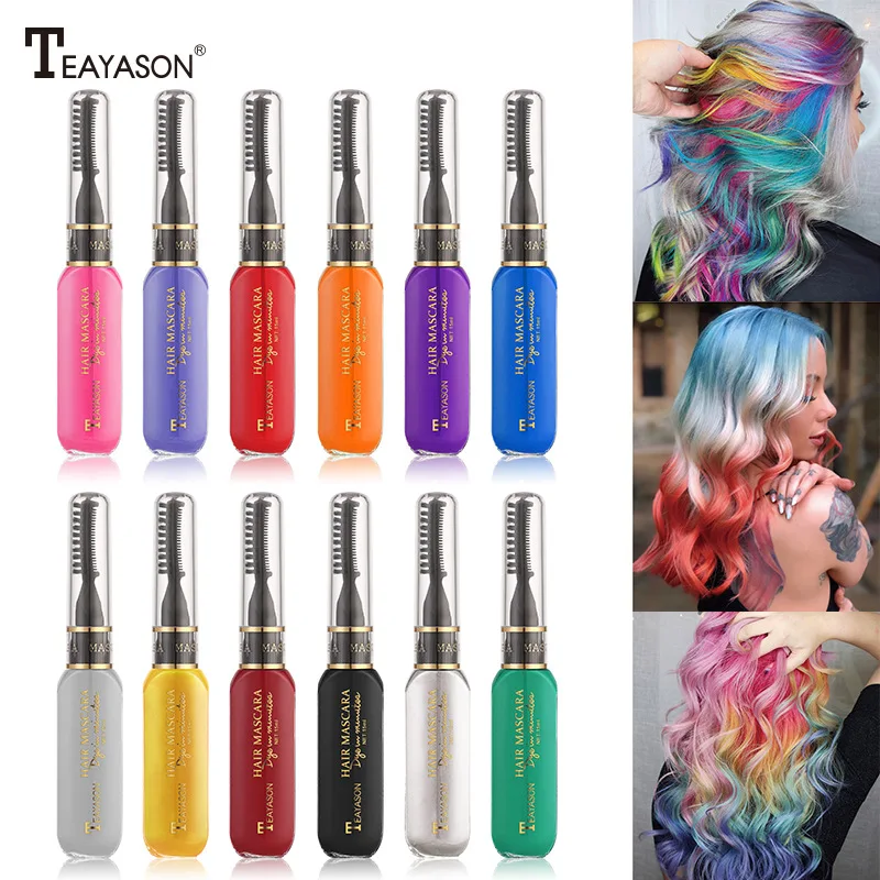 13 Colors Hair Dye Temporary One Time Hair Color Waterproof Colorful Mascara Non-toxic Color Hair Wax Am024