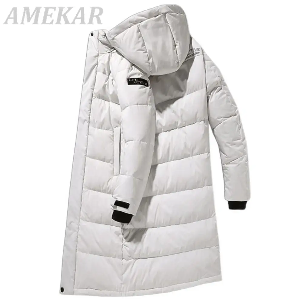 Men's Warm Down Jackets White Duck Down Coat Parkas Winter Thicken Jacket Outdoor Long Overcoat  Male Hooded Zipper Streetwear