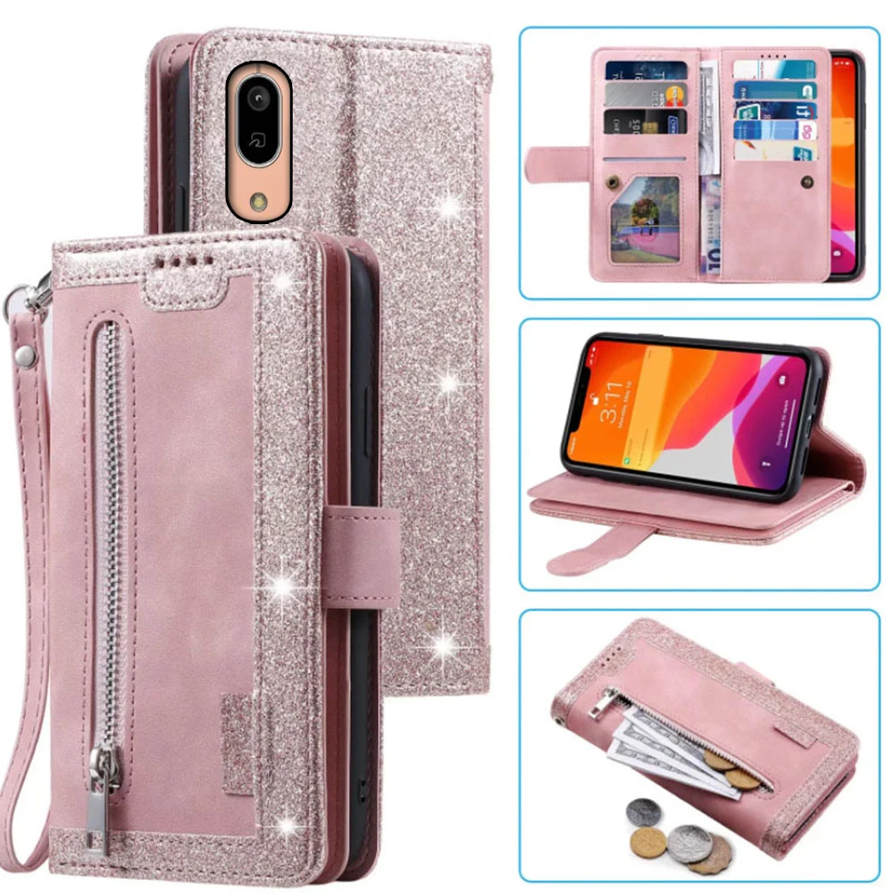 

9 Cards Wallet Case For Sharp Android One S7 Case Card Slot Zipper Flip Folio with Wrist Strap Carnival For Sharp S7 Cover