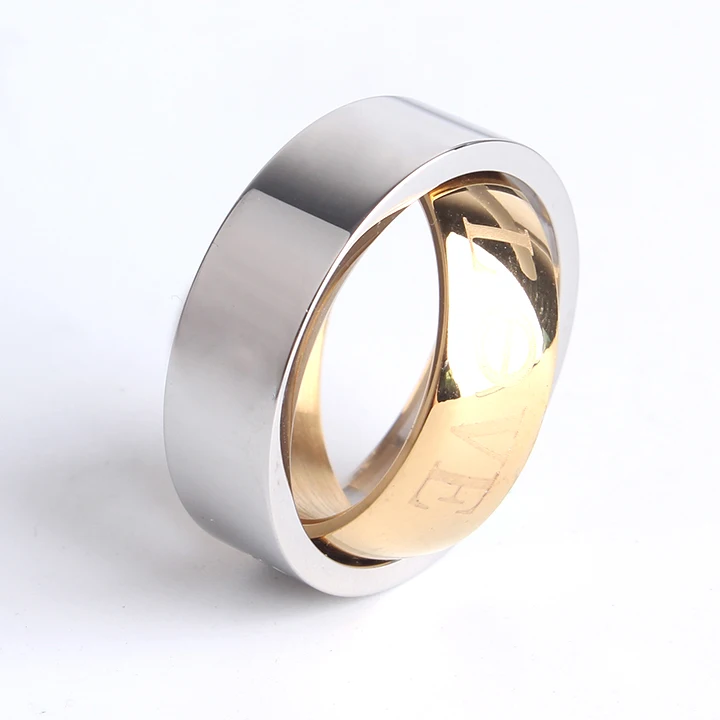 

7mm LOVE gold and silver color double circle Rotation 316l Stainless Steel finger rings for women men wholesale