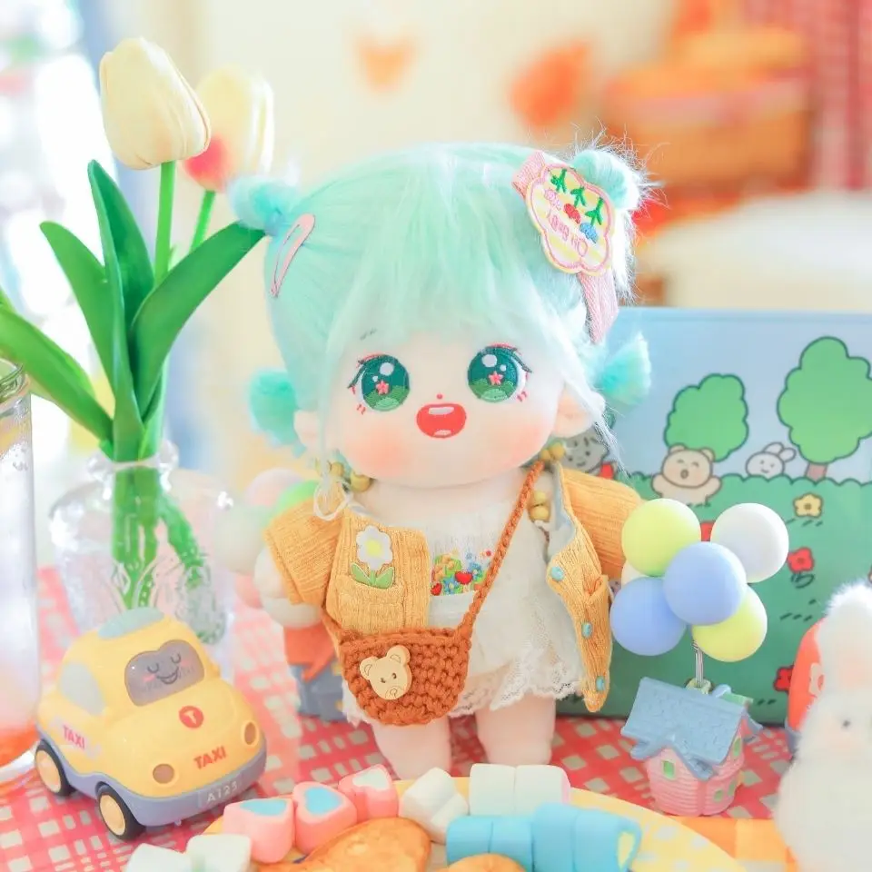 

20cm Plush Human Doll Figure Baby Doll with Green Fried Hair Green Eyes Cotton Body Dolls Stuffed Plushies Toys Gift No Clothes