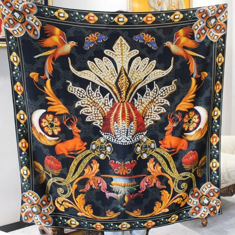 

Woman Scarf Brand Luxury 70% Cashmere 30% Silk Shawl Scarves Double Sided Print Hand Rolled Edge 135cm Neck Scarf Warm Towel