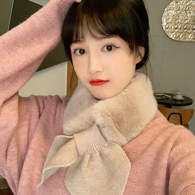 

Winter Women Cross Faux Fur Straps Shawl Soft Neck Scarf Girls Ladies Autumn Winter Knitted Scarf