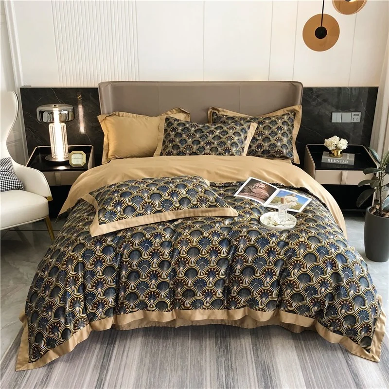 

100%Egyptian Cotton Geometric Pattern Colorful Duvet Cover Set Easy Care Soft Breathable with Zipper Closure Full Queen King4Pcs