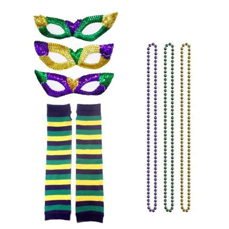 

Mardi Gras Costume Mardi Gras Sequin Fedora Hat Gloves Headband Bowtie Eyemask Beaded Stockings Halloween Party Favor T8DE