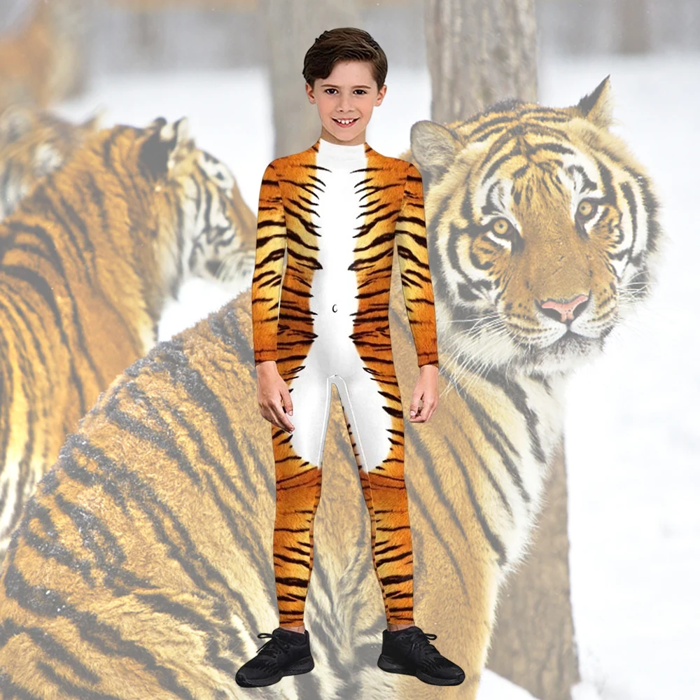 

VIP FASHION Funny Creative Cosplay Costume Tiger Wolf Milk Cow Printed Kids Zentai Bodysuit Jumpsuit Spandex Halloween Clothes