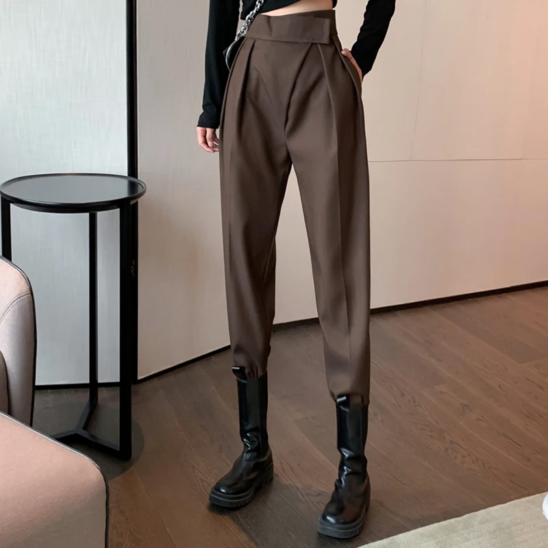 

new Womens Fashionable Velcro Drape Casual Pants Autumn Korean Version All-match Bottoms High Waist Wide Leg Solid Suit Trousers