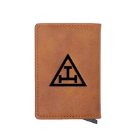 classic freemason triangle credit card holder men and women metal rfid vintage aluminium box pu leather fashion card wallet