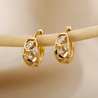 zircon flower hoop earrings for women stainless steel gold color earrings 2022 trend korean wedding couple jewerly gift femme