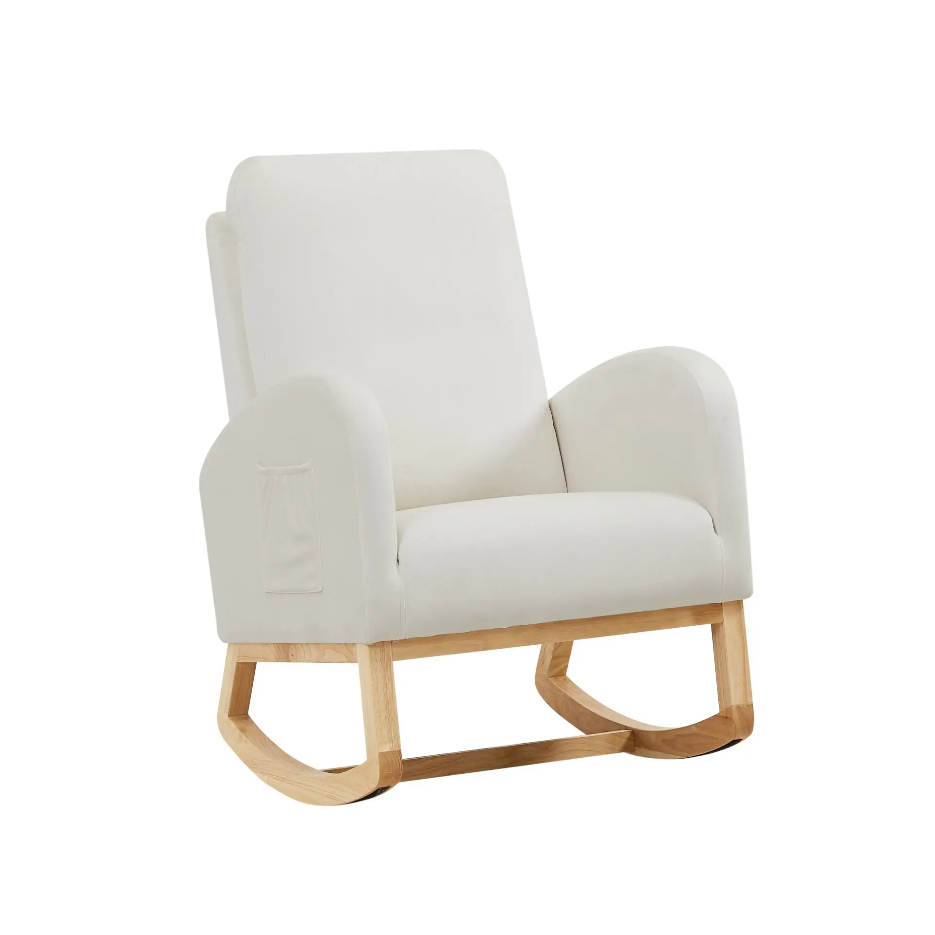 [Flash Sale]High Back Side Bag Flannelette Wood Indoor Rocking Chair Beige/Green/Grey/Orange/Yellow[US-Stock]