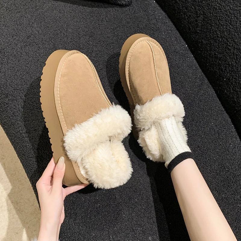 

2024 Winter Home Fluffy Slippers for Women Suede Wool Warm Women's Thick-soled Snow Boots Fashionable Women's Bedroom Slippers