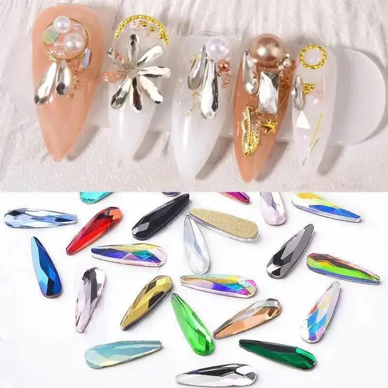 

50pcs Crystal AB Nail Art Rhinestones 3D Long Horse Eye Shaped Flatback Stone Gems Shiny Nail Charms For DIY Manicure Decoration