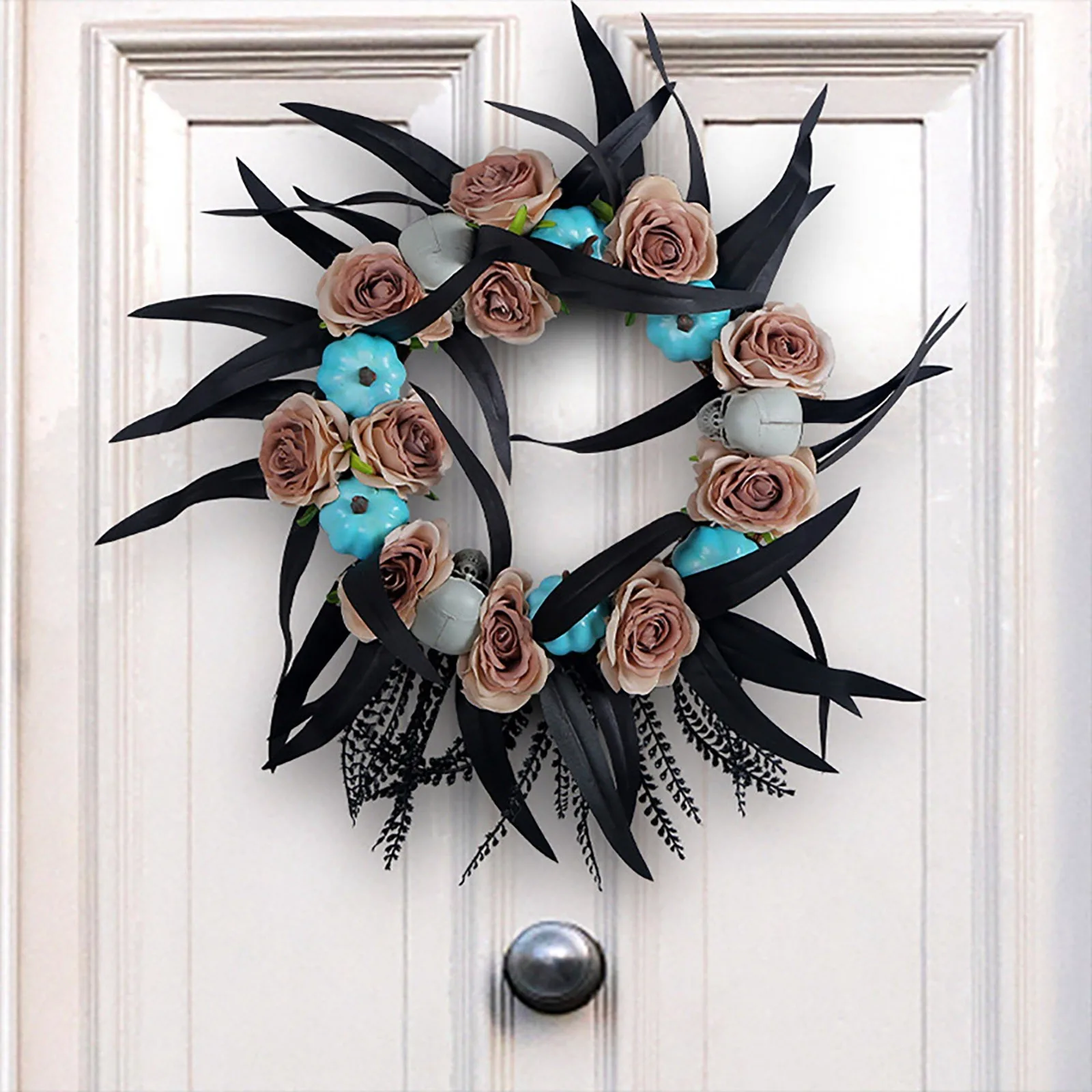 

2023 New Halloween Decoration Garland Door Hanging Festive Party Pumpkin Skull Rose Artificial Flower Home Decorative Wreath
