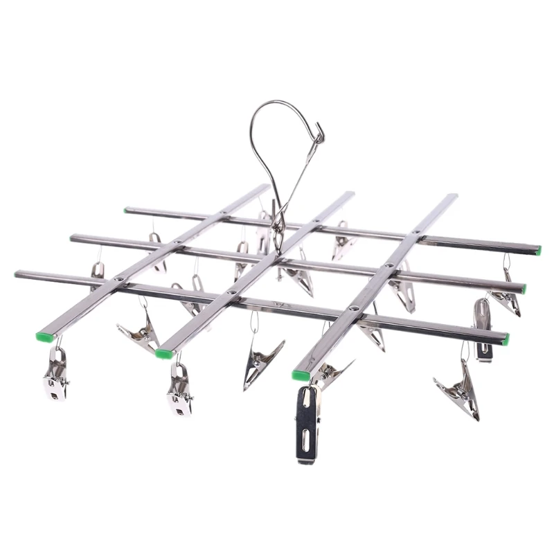 

20 Clips Stainless Steel Windproof Laundry Hanger Sock Drying Rack Collapsible Clothespin Hook
