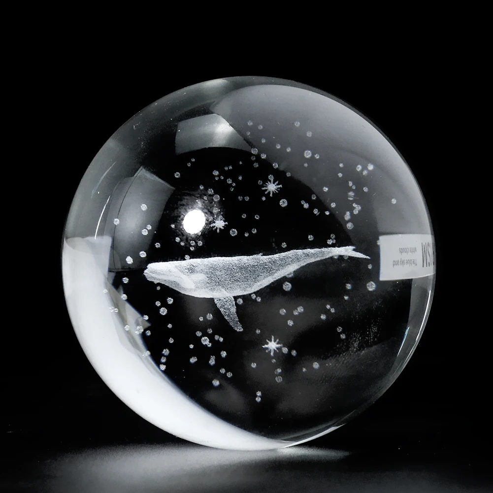 

60MM Clear Laser Engraving Whale Underwater World Bubble Shark Fish K9 Crystal Ball Prism Suncatcher Paperweight Feng Shui Decor
