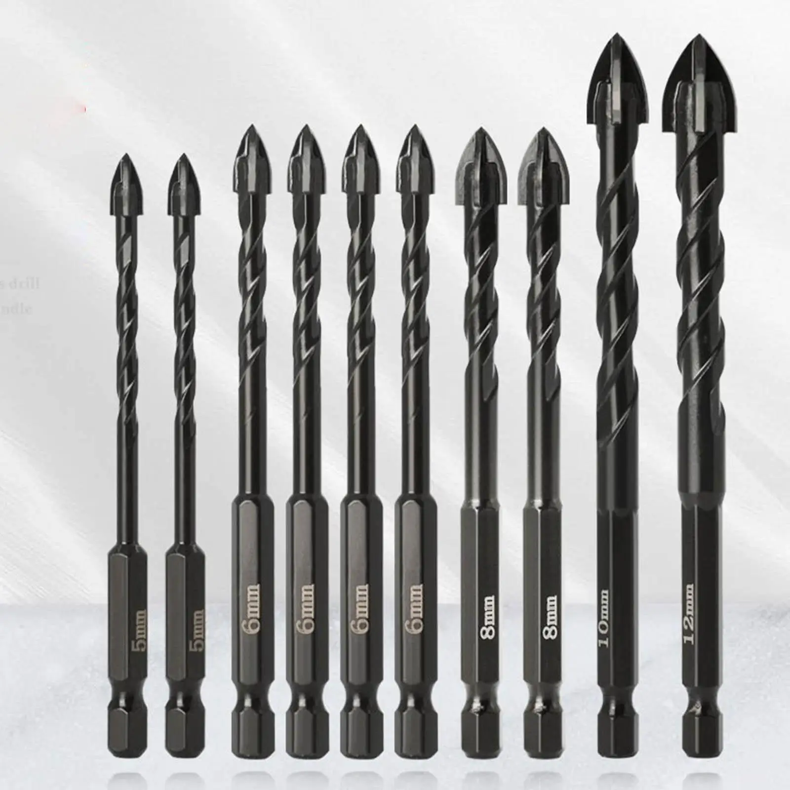 

10Pcs Professional Masonry Drill Bit Set 5/6/8/10/12mm for Plastic Tile Wood