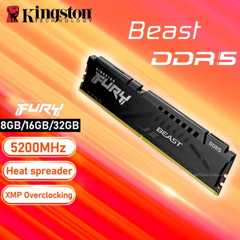 Memória Ddr5 da Besta da Fúria de Kingston 5200mhz 8gb 16g 32g Memória Ram do Computador Módulo Desktop 1.1v Dimm 288pin Ddr5 8gb 5200mhz Novo