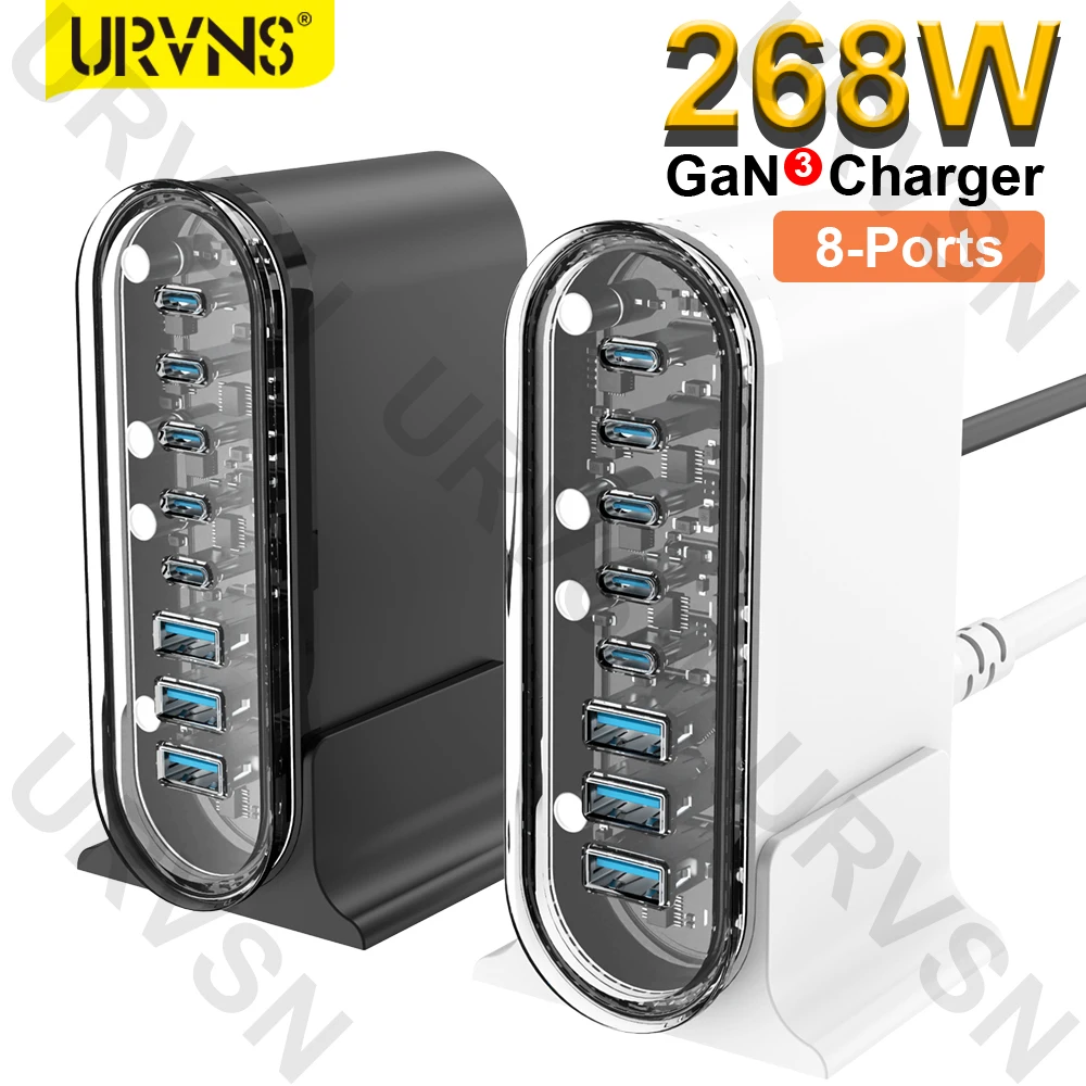 URVNS 268 Вт Настольное зарядное устройство GaN с 8 портами USB Type C PD Быстрая зарядка 3.0 100